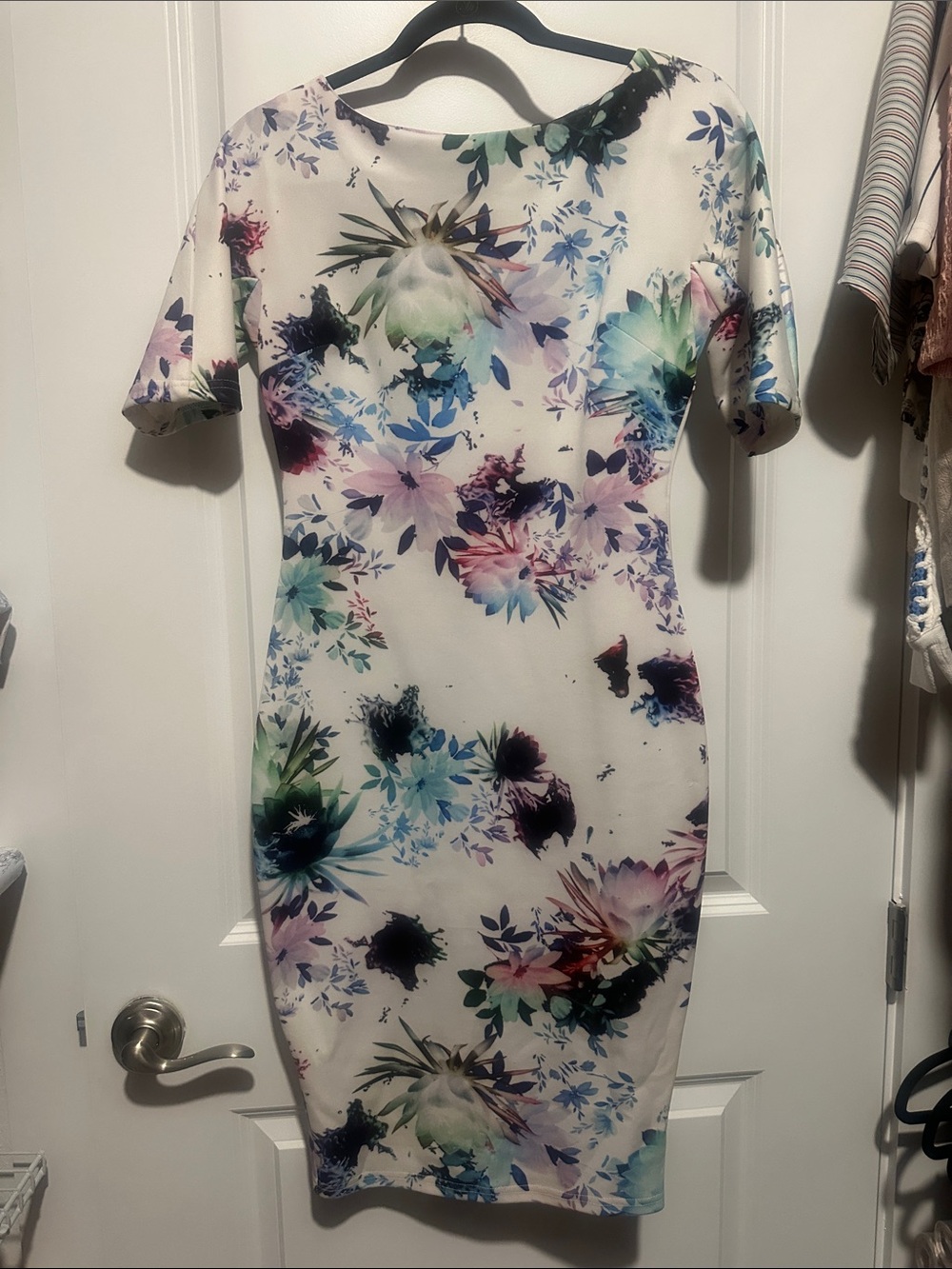 AX Paris White Floral Bodycon Dress with Multicolor Bloom Print